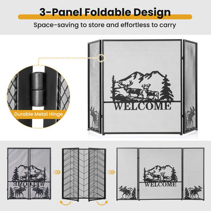 132 x 79 cm Fireplace Screen with Natural Scenery and Moose Pattern