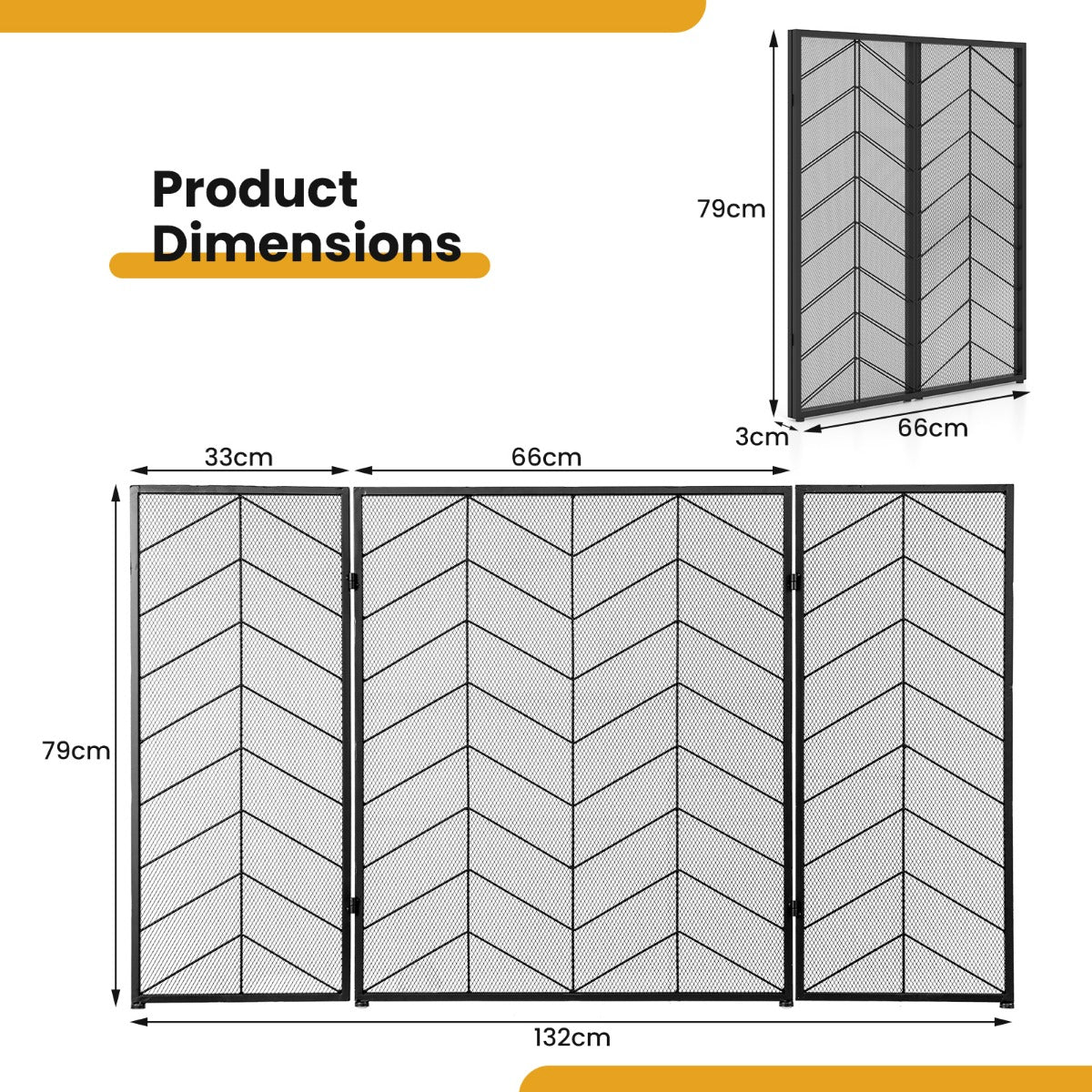 3-Panel Folding Spark Guard with Chevron Herringbone Pattern
