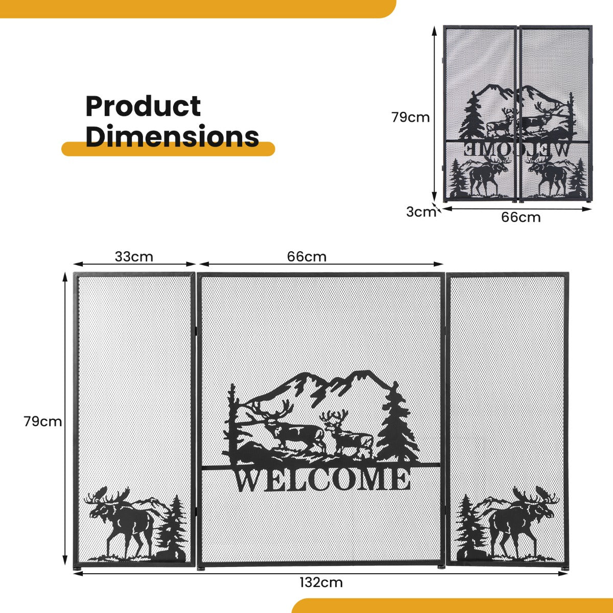 132 x 79 cm Fireplace Screen with Natural Scenery and Moose Pattern