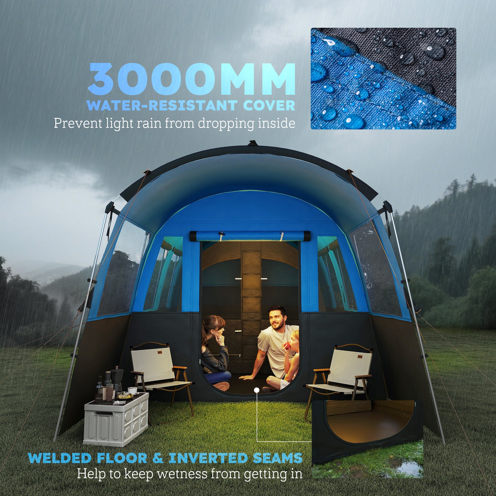 water column tent Outsunny 8-Person Camping Tent, Waterproof Family Tent, Tunnel Design, – GardenArch