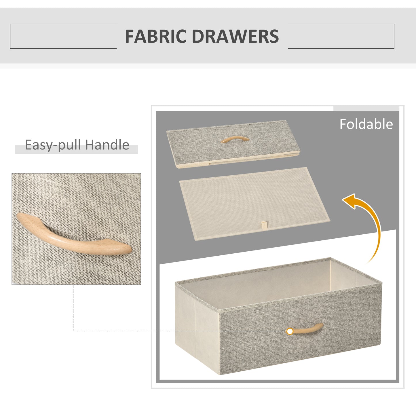 HOMCOM Chest of Drawers Bedroom Unit Storage Cabinet with 3 Fabric Bins for Living Room, Bedroom and Entryway, White