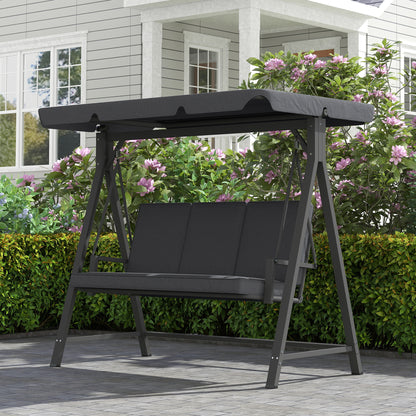 Outsunny Three-Seater Garden Swing Bench, with Adjustable Canopy - Dark Grey