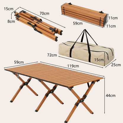 Folding Aluminum Camping Table with Wood Grain and Carry Bag for Camping Picnic-Natural