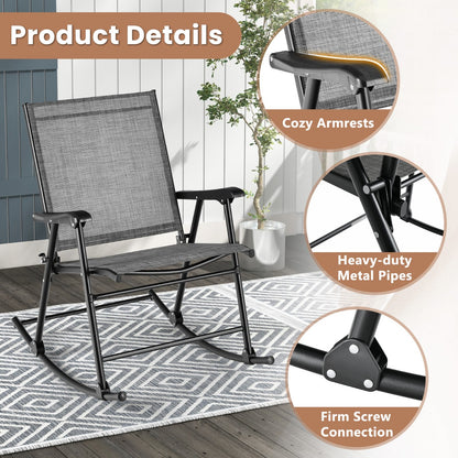 Folding Rocking Chair Set of 2 with Breathable Seat Fabric and Sturdy Metal Frame-Brown