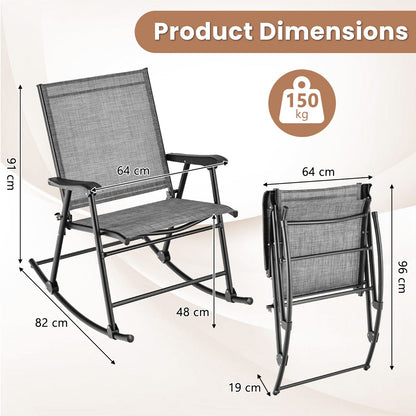 Folding Rocking Chair Set of 2 with Breathable Seat Fabric and Sturdy Metal Frame-Brown