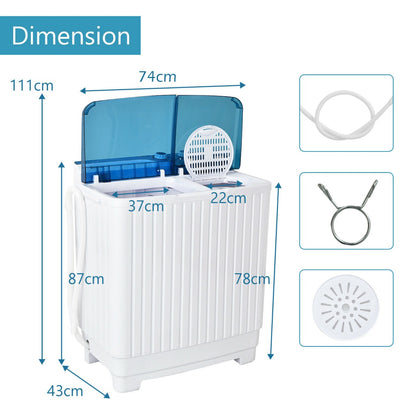 Semi-Automatic Washing Machine with 3 Modes for Apartment-Blue