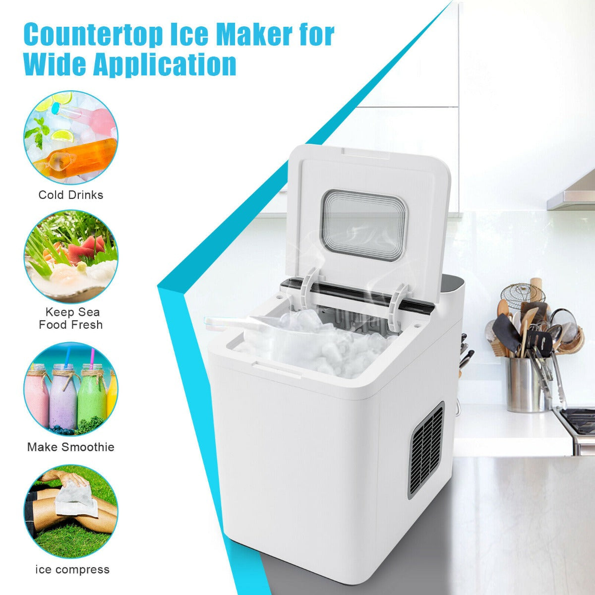 15KG/24H Countertop Ice Making Machine with Auto Clean-White