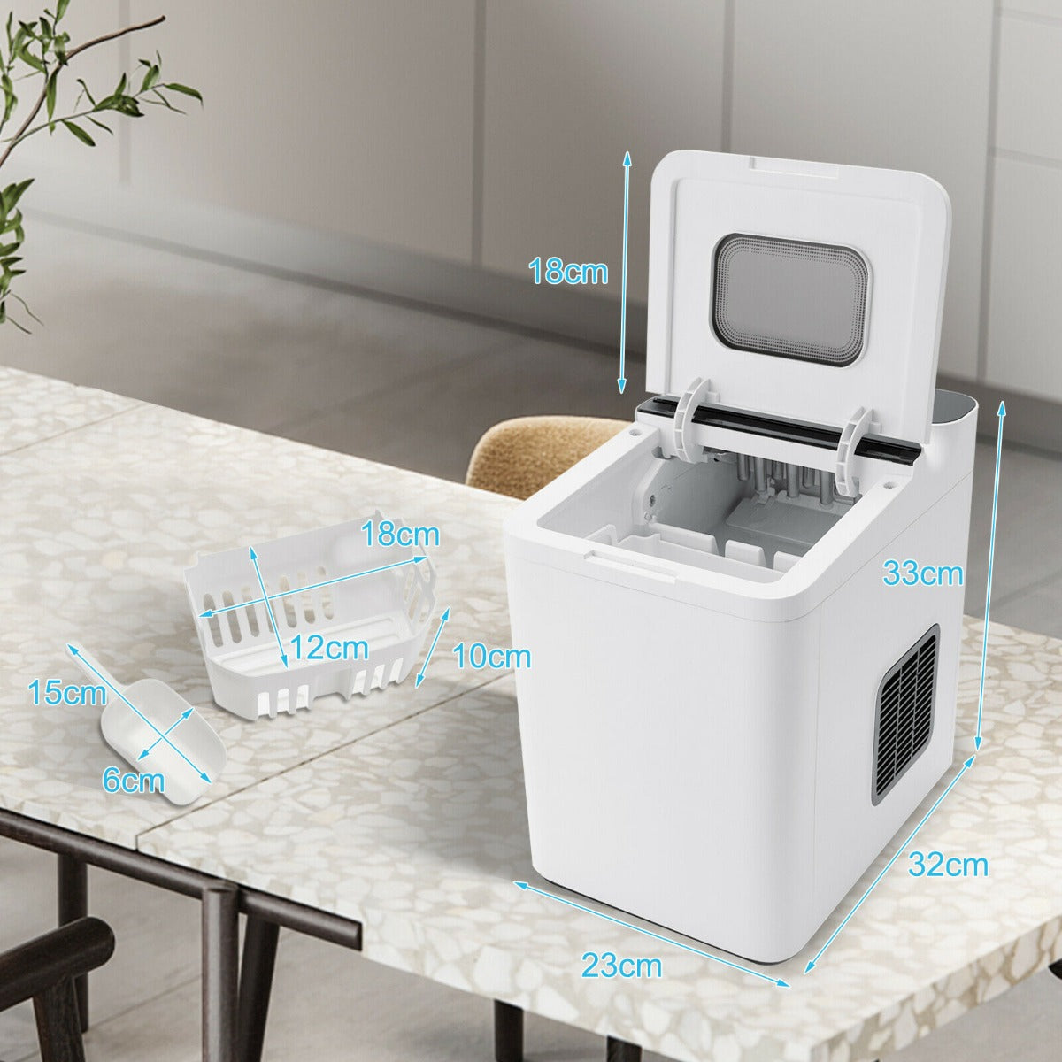 15KG/24H Countertop Ice Making Machine with Auto Clean-White