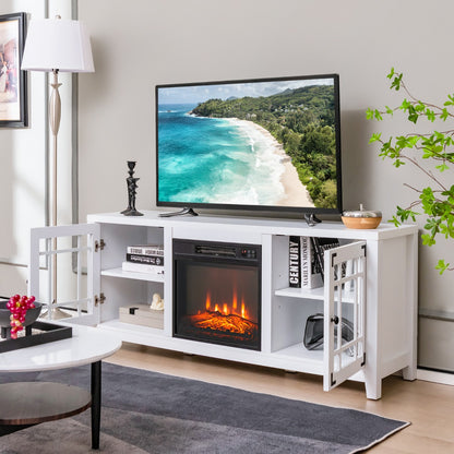 148cm Storage TV Console with Fireplace Insert-White