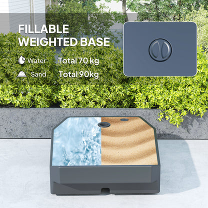 Outsunny 3(m) Garden Cantilever Parasol with Fillable Base up to 90kg, Wind Protection Strap, Cover, Round Banana Hanging Umbrella with Crank Handle and Tilt, UPF50+ Patio Umbrella, Grey