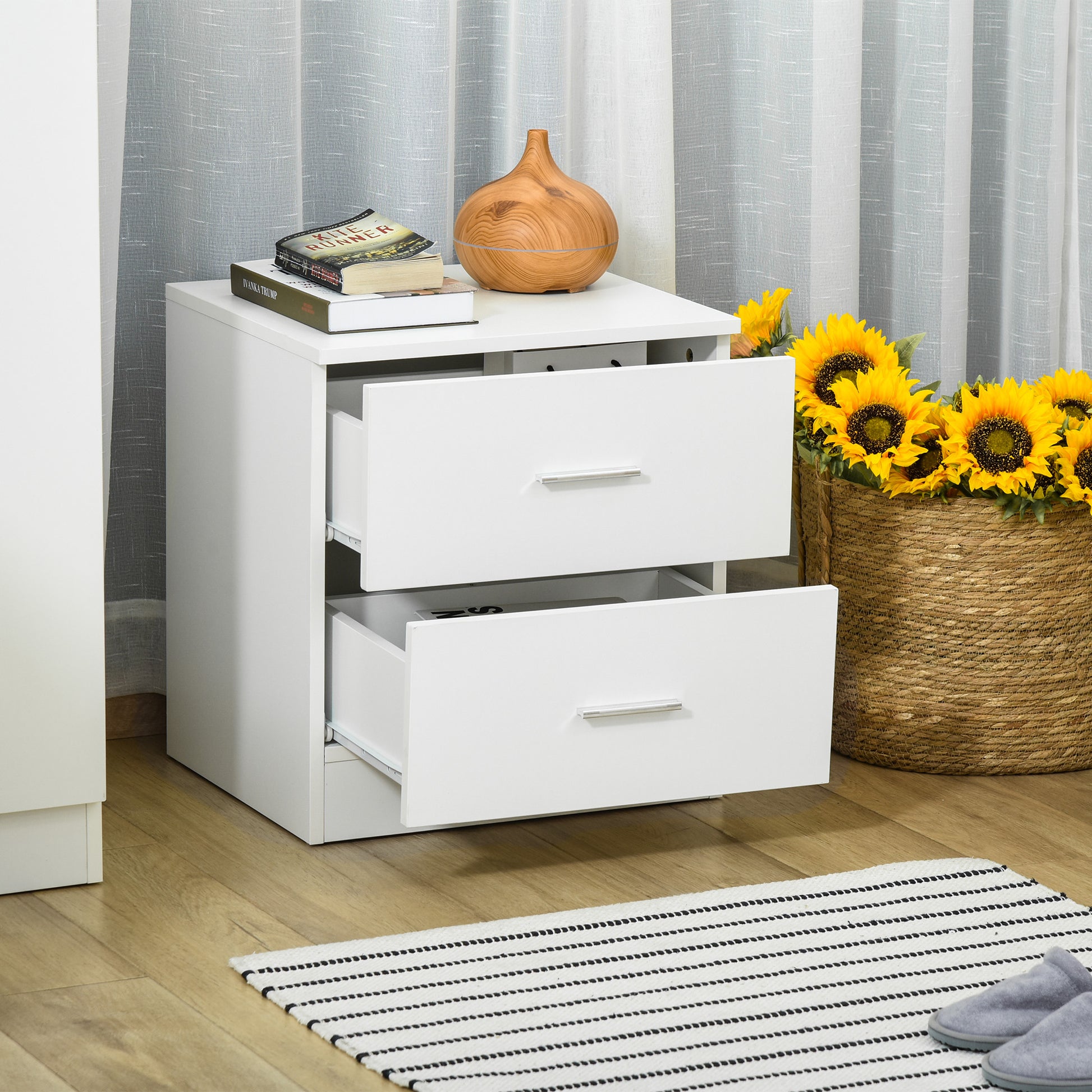 HOMCOM Bedside Table with 2 Drawers, Modern Nightstand, Cabinet Drawers Side Storage Unit for Bedroom, Living Room