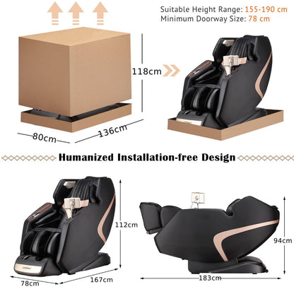 Full Body 3D Massage Recliner Chair with Double SL Track and 12 Auto Mode-Black
