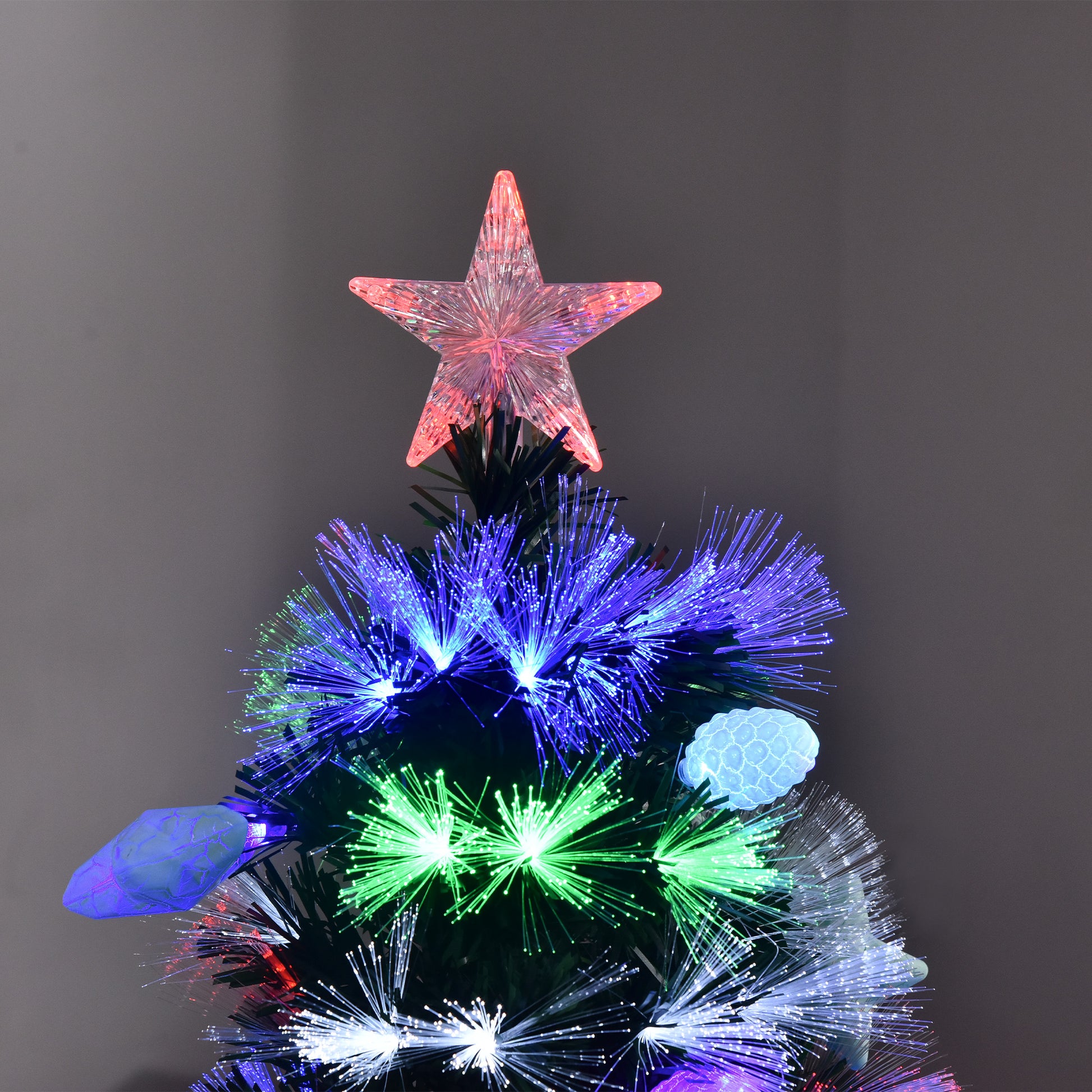 HOMCOM 5FT Pre-Lit Artificial Christmas Tree w/ Fibre Optic Baubles Fitted Star LED Light Holiday Home Xmas Decoration-Green