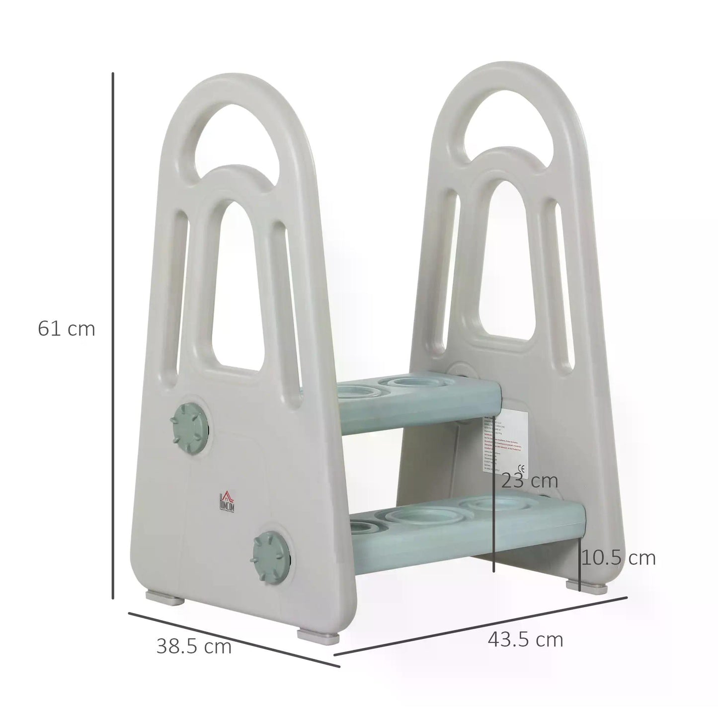 HOMCOM Two Step Stool for Kids Toddlers Ladder or Toilet Potty Training Bathroom Sink Bedroom Kitchen Helper with Non-slip Handle and Feet Pad