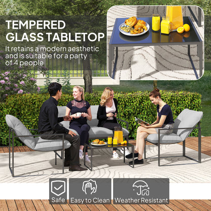 Outsunny Four-Piece Relaxed Back Garden Dining Set - Black/Light Grey