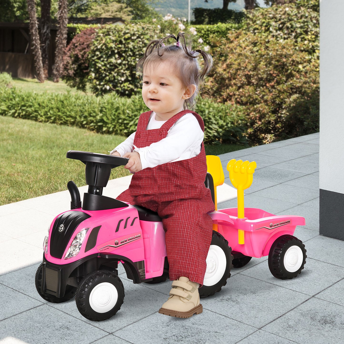 HOMCOM Ride On Tractor Toddler Walker Foot To Floor Slider w/ Horn Storage Steering Wheel for 1-3 Years Old Pink