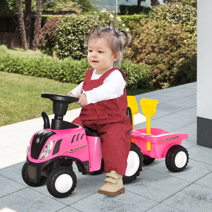 HOMCOM Ride On Tractor Toddler Walker Foot To Floor Slider w/ Horn Storage Steering Wheel for 1-3 Years Old Pink