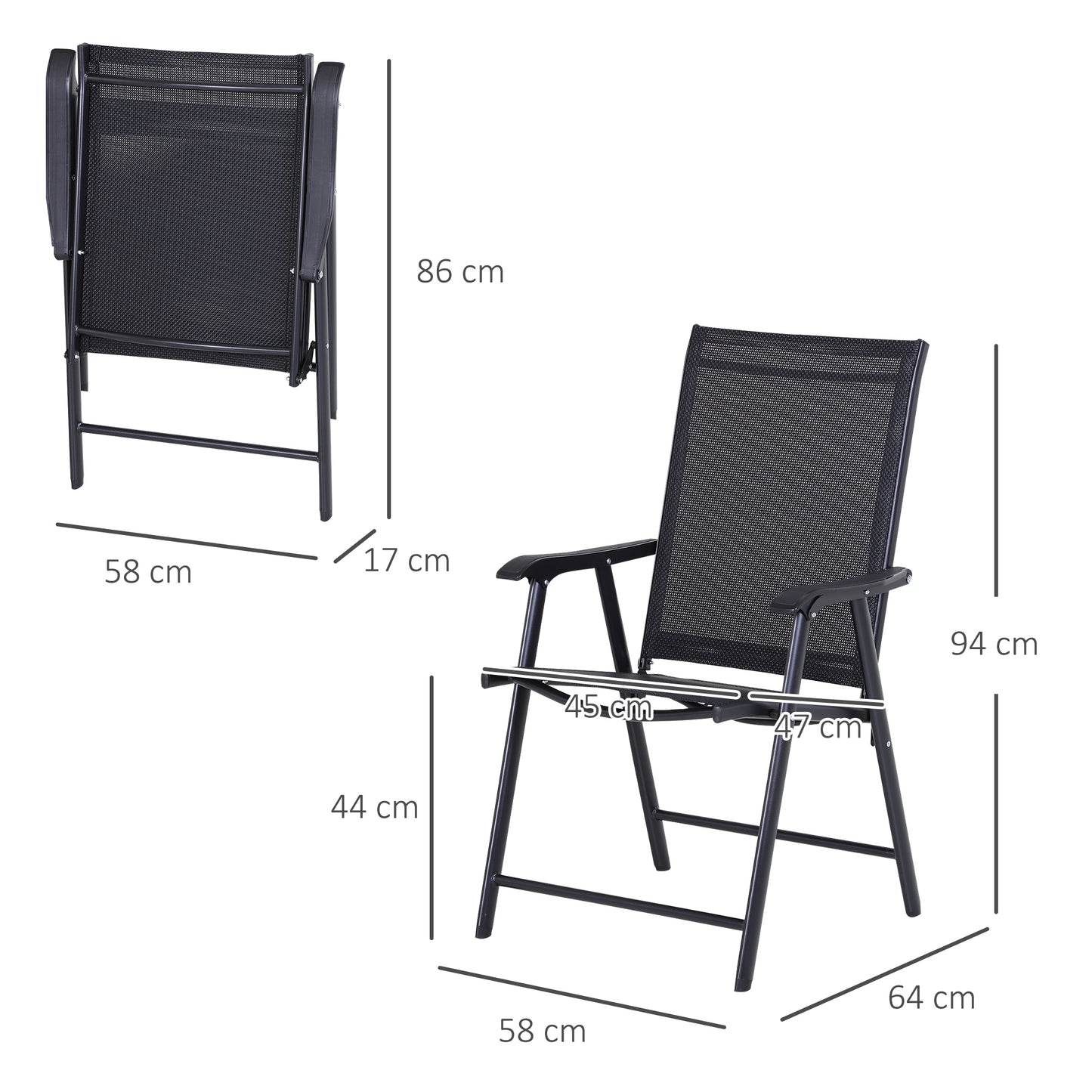 Outsunny Set of Six Folding Garden Chairs - Black