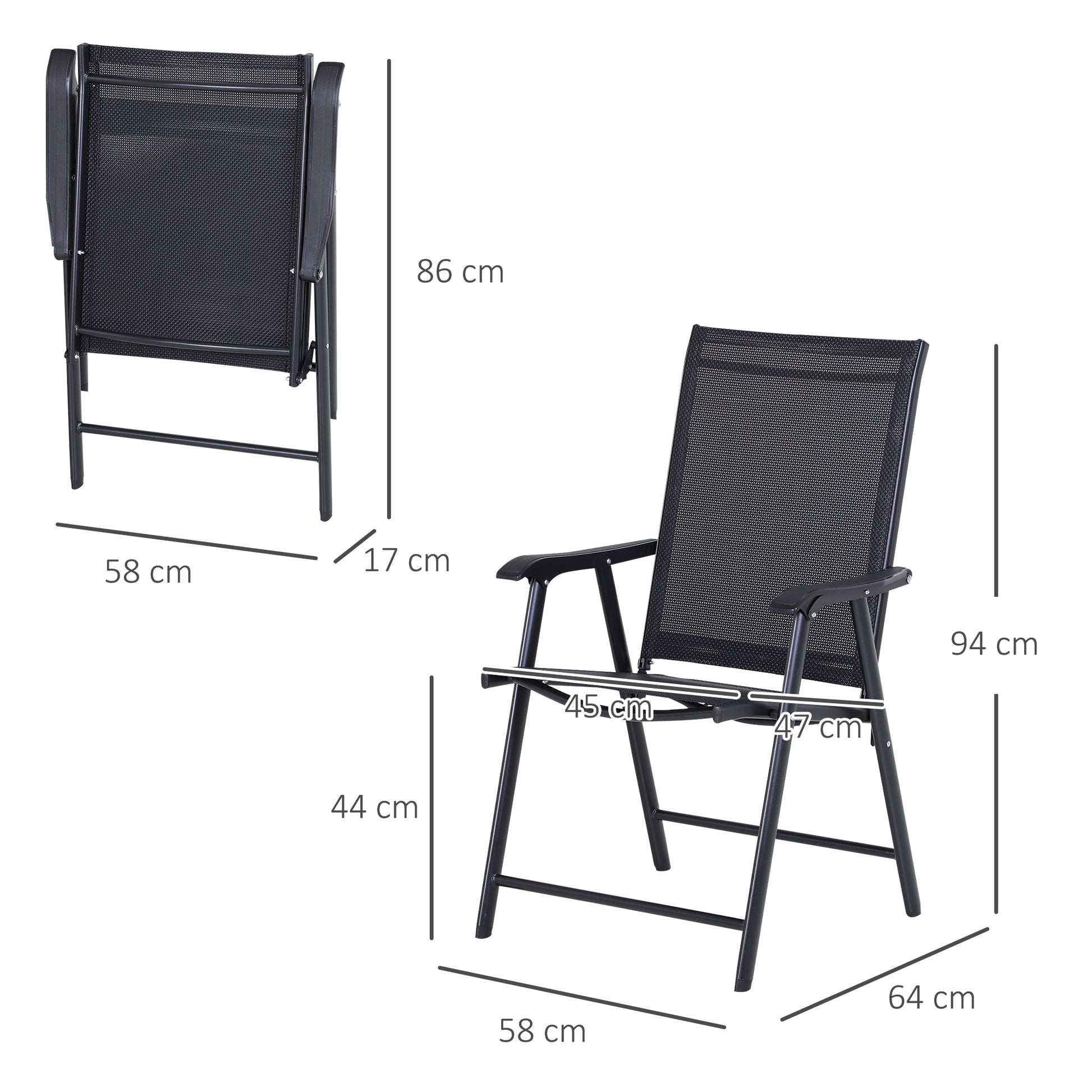 Outsunny Set of Six Folding Garden Chairs - Black