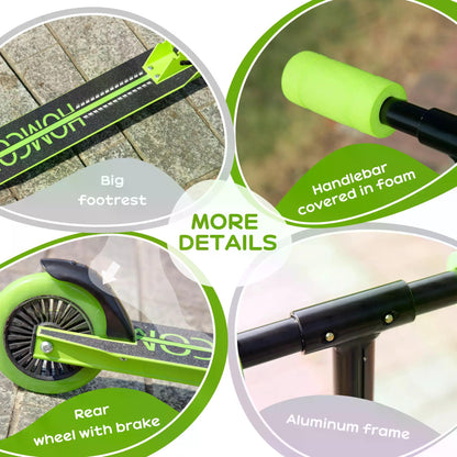 HOMCOM Scooter for Kids Toddler Foldable Kick Scooter with Adjustable Height Brake for Boys and Girls 3-8 Years Aluminium Green