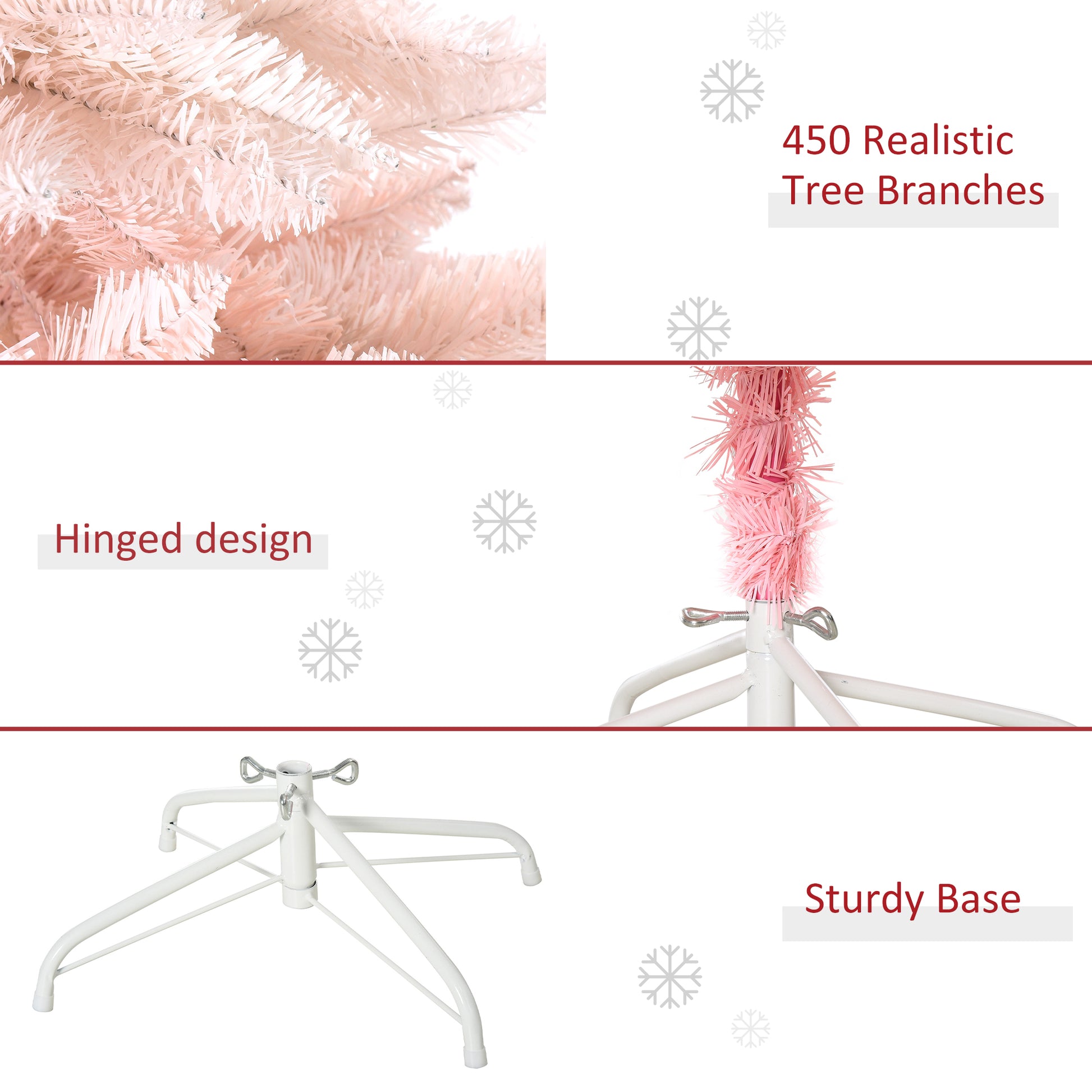 HOMCOM 5ft Artificial Christmas Tree Holiday Home Decoration with Metal Stand, Automatic Open, White and Pink