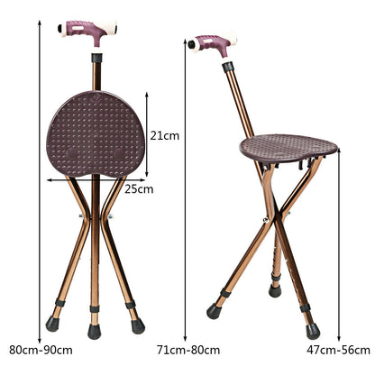 Height Adjustable Folding Massage Cane Seat Walking Stick with LED Light-Red