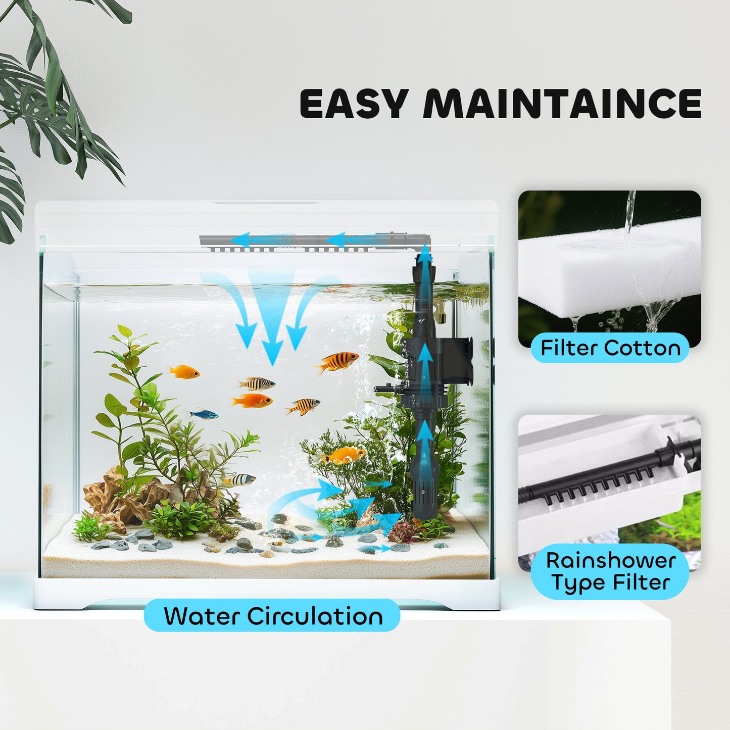 PawHut 17L Glass Fish Tank with Filter System, LED Light, Water Pump, for Betta, Goldfish, Shrimps, White