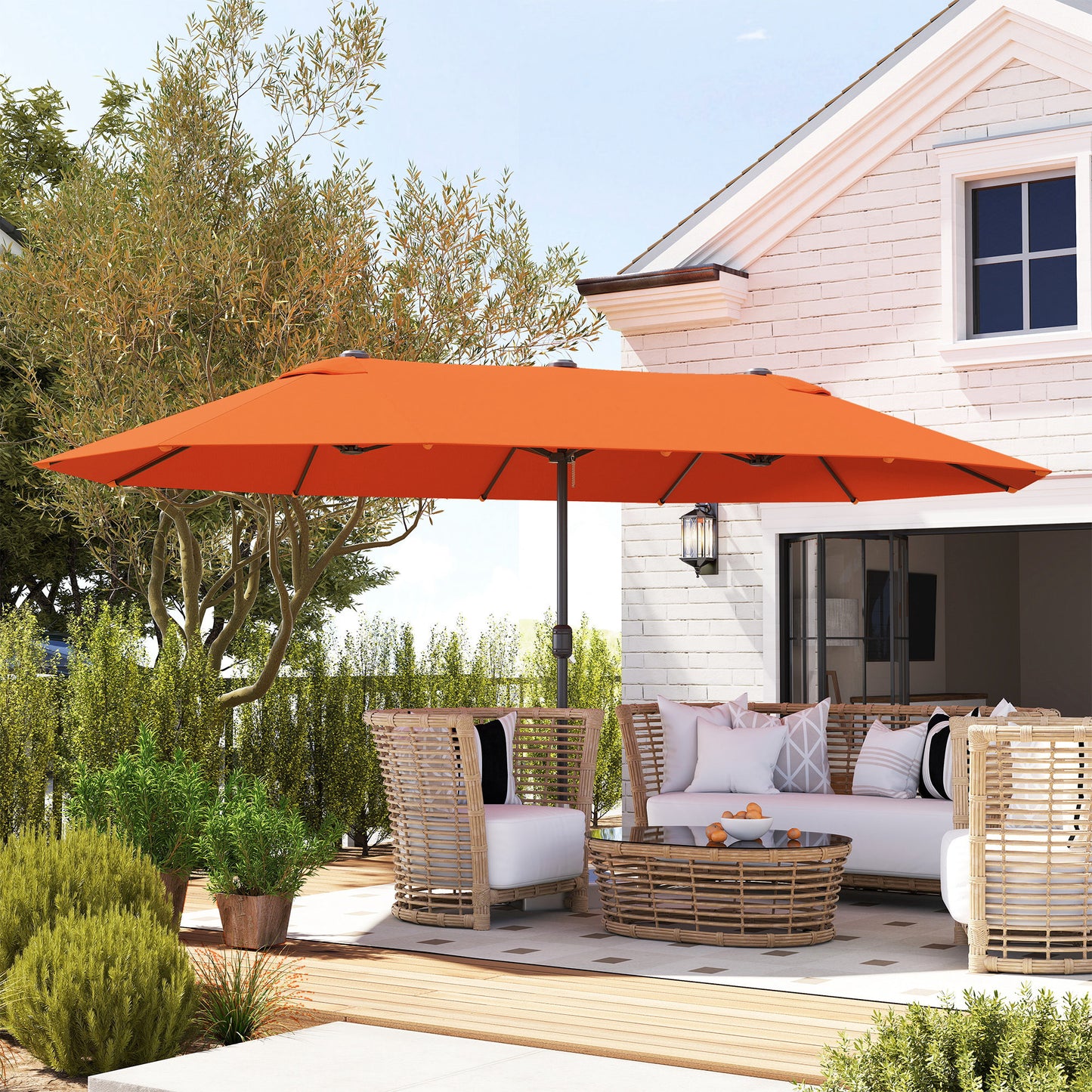 Outsunny 4.6m Double Garden Parasol - Orange