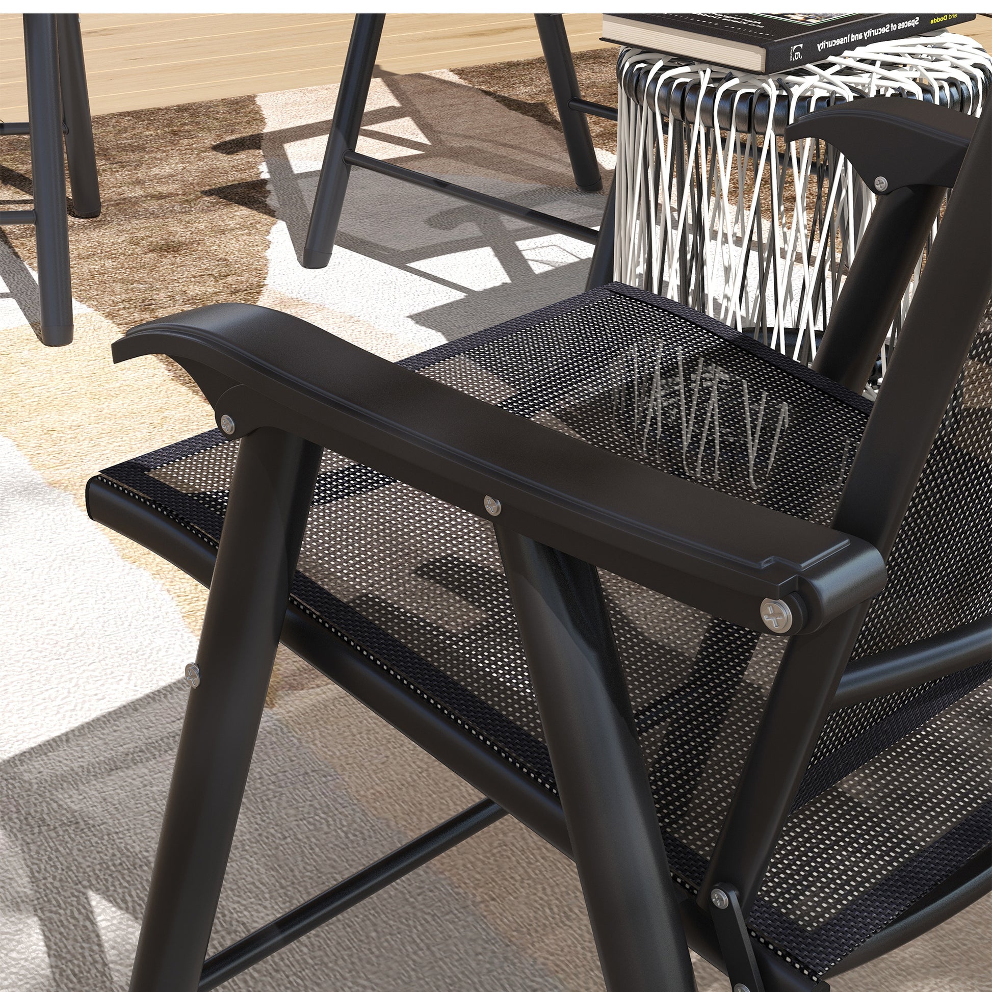 Outsunny Set of Four Folding Garden Chairs - Black