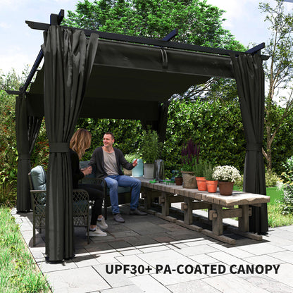 Outsunny 3 x 3 m Retractable Roof Pergola, with Curtains - Dark Grey