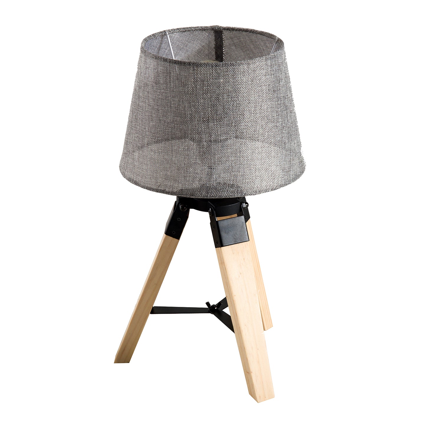 HOMCOM Wooden Tripod Table Lamp for Side, Desk or End Table with E27 Bulb Base?Grey Shade?