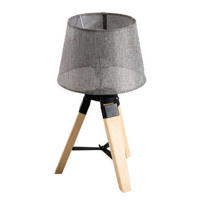 HOMCOM Wooden Tripod Table Lamp for Side, Desk or End Table with E27 Bulb Base?Grey Shade?