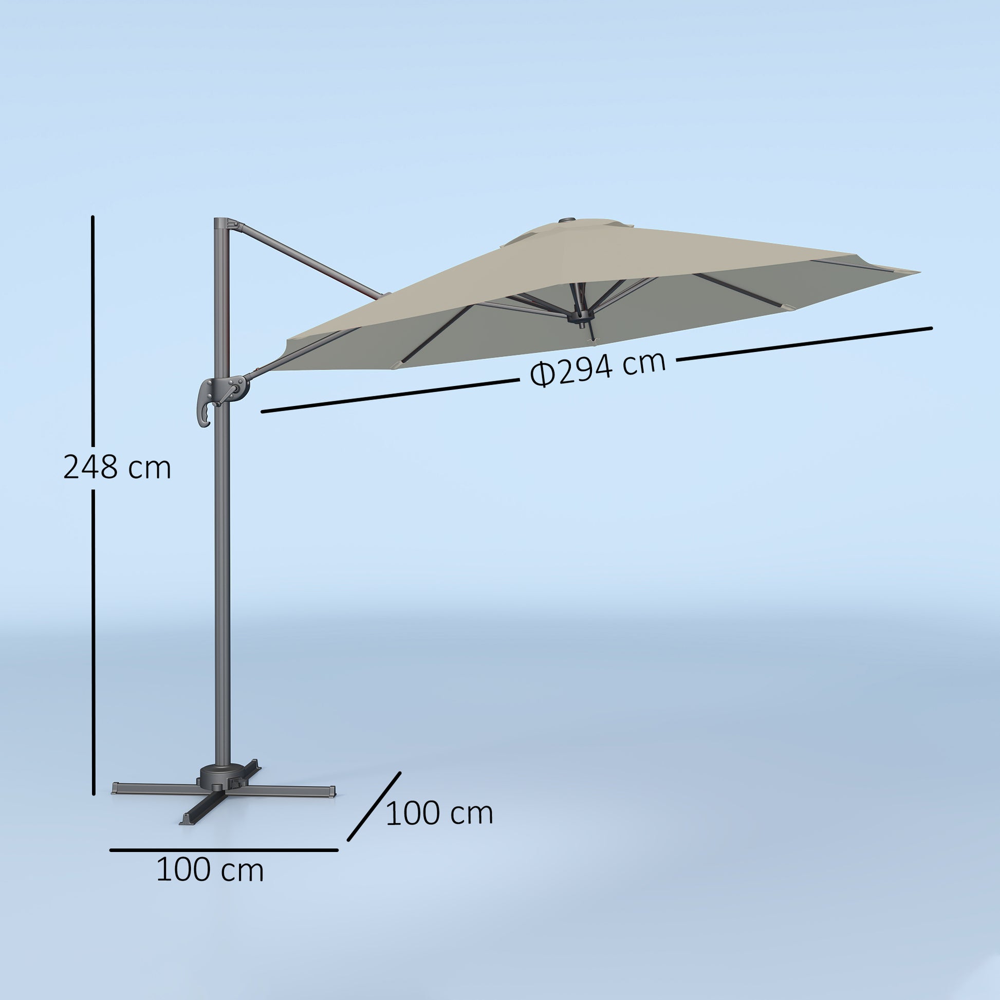 Outsunny 3 x 3(m) Cantilever Parasol with Cross Base, Garden Umbrella with 360° Rotation, Crank Handle and Tilt for Outdoor, Light Grey