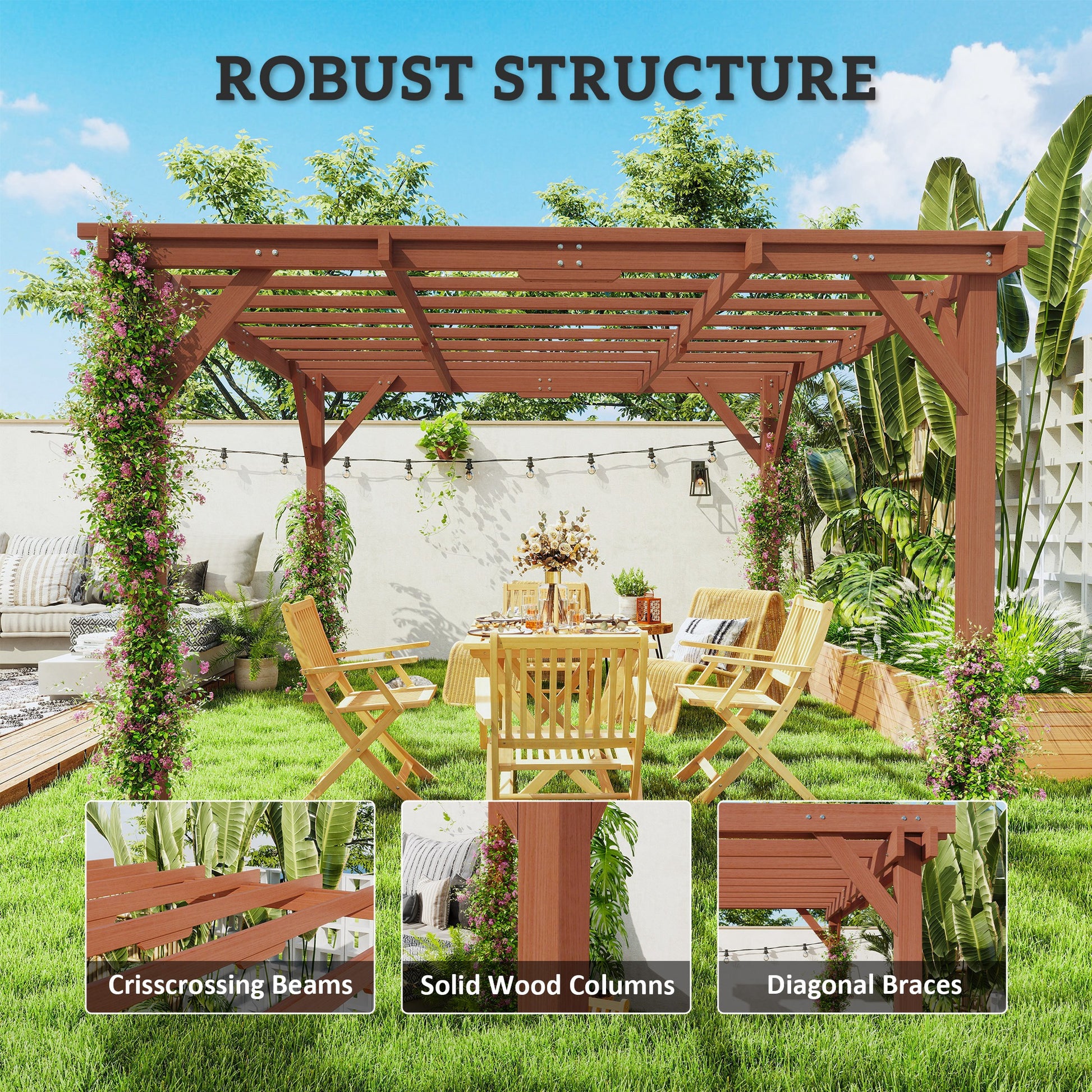 Outsunny 3.3 x 3.3(m) Wooden Pergola Kit, Graden Pergola Gazebo Grape Trellis with Stable Structure for Climbing Vines, Flowers