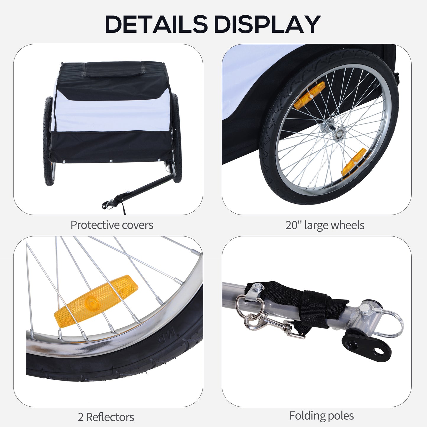 HOMCOM Folding Bike Trailer Cargo in Steel Frame Extra Bicycle Storage Carrier with Removable Cover and Hitch (White and Black)