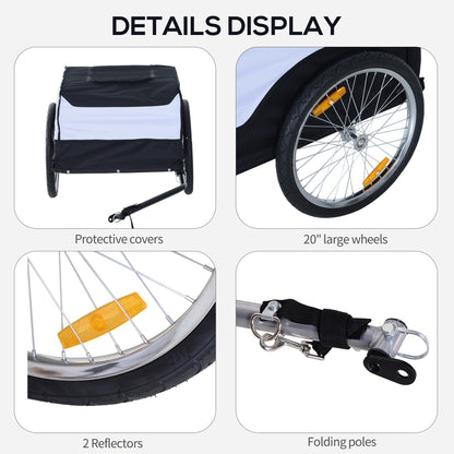 HOMCOM Folding Bike Trailer Cargo in Steel Frame Extra Bicycle Storage Carrier with Removable Cover and Hitch (White and Black)