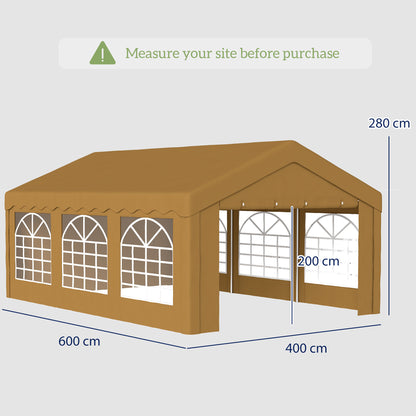 Outsunny 6m x 4m Marquee Party Tent Wedding Canopy, Pop Up Gazebo with Sidewalls, Doors, Windows, Galvanised Garden Gazebo for Parties Events, Yellow