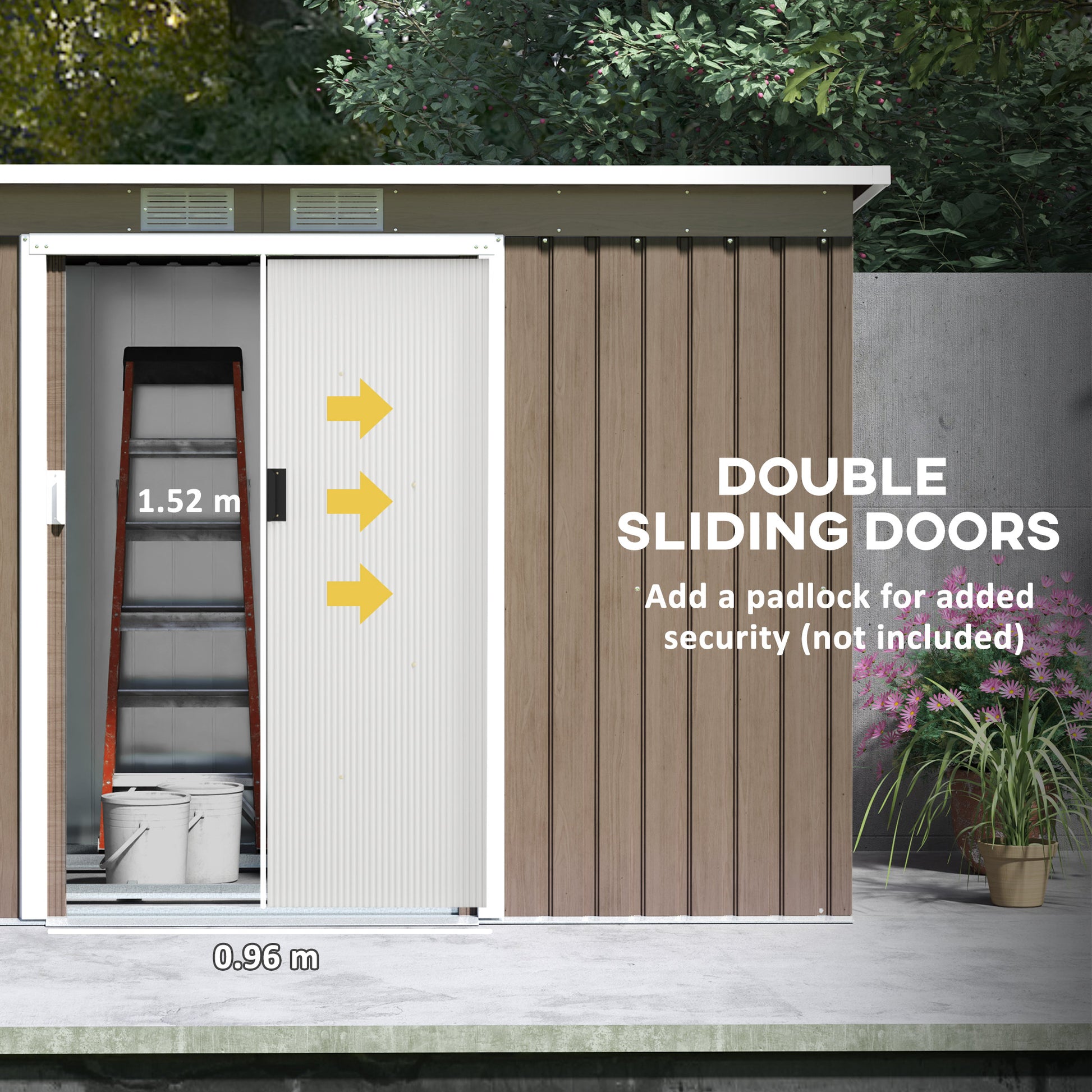 Outsunny 4 x 9ft Metal Shed, with Foundation Shed - Brown