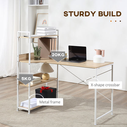 HOMCOM Retro Industrial Computer Desk Home Office Table with 4-Tier Storage Shelf Metal Frame Computer Workstation for Home Office, Oak