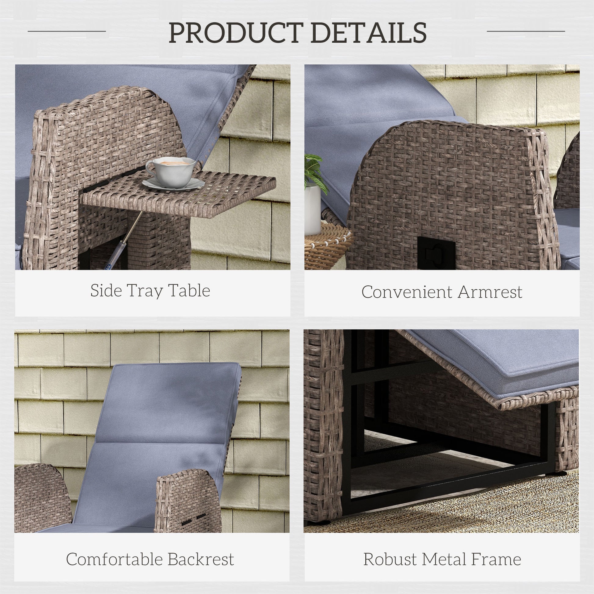 Outsunny 148° Reclining Rattan Garden Armchair, with Footrest - Brown/Grey