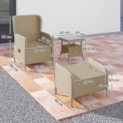 Outsunny Five-Piece Reclining Rattan Chair Set - Light Grey