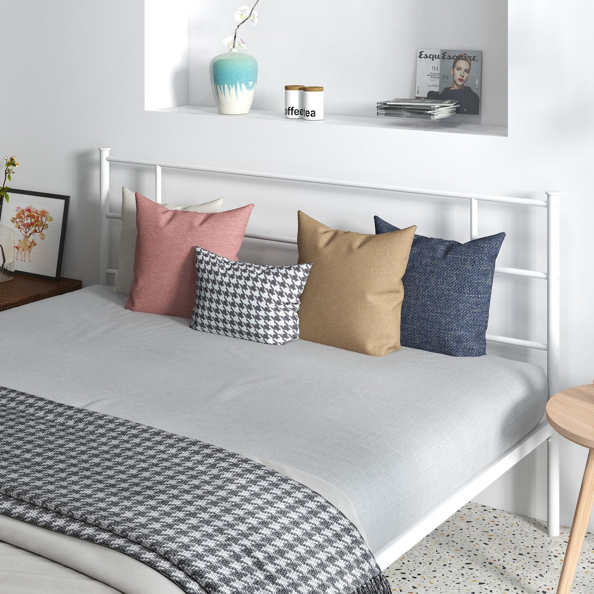 HOMCOM King Bed Frame, Metal Bed Base with Headboard and Footboard, Metal Slat Support and 31cm Underbed Storage Space