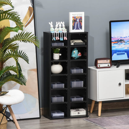 HOMCOM 204 CD Media Display Shelf Unit Set of 2 Blu-Ray DVD Tower Rack w/ Adjustable Shelves Bookcase Storage Organiser, Black