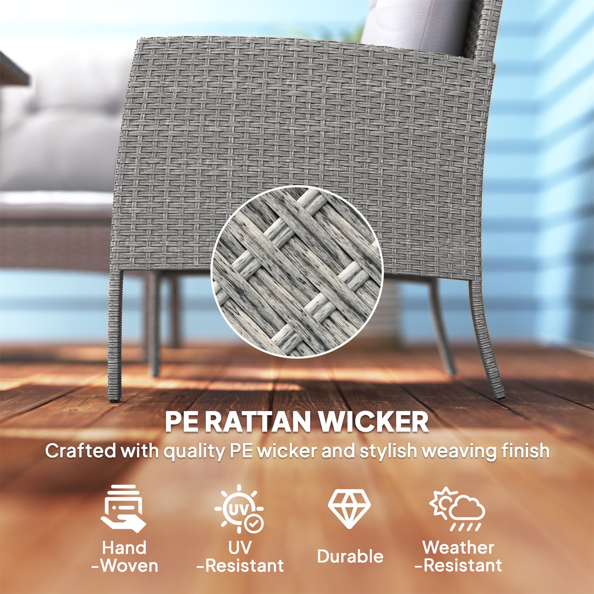 Outsunny 5 Seater Rattan Garden Furniture Set, 2 Armchairs, 3-Seater Wicker Sofa, 2 Footstools and Glass Table, 6 Piece Patio Rattan furniture Sofa Sets with Cushions for Conservatory, Grey