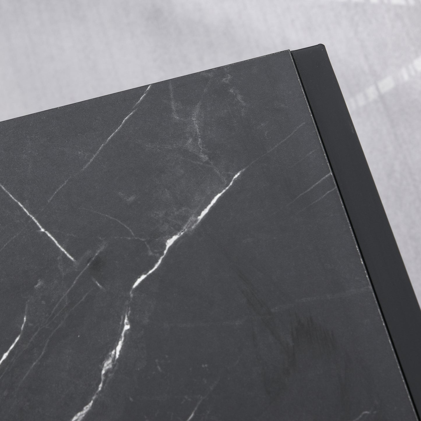 HOMCOM Two-Tier Laminate Marble Print Table Top Coffee Table w/ Metal Frame Foot Pads Elegant Modern Style 2 Shelves Home Display Storage Unit Black