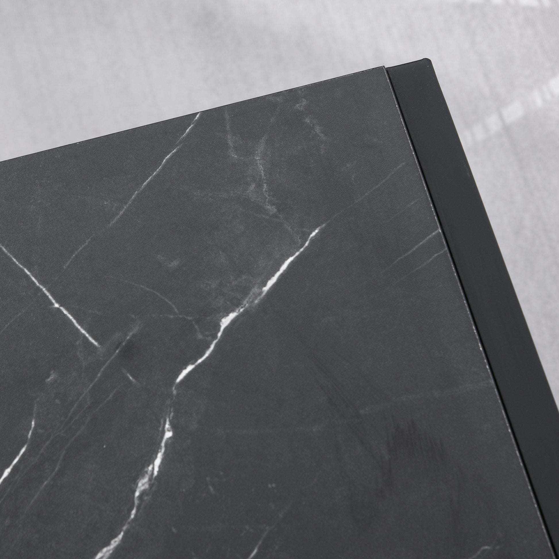 HOMCOM Two-Tier Laminate Marble Print Table Top Coffee Table w/ Metal Frame Foot Pads Elegant Modern Style 2 Shelves Home Display Storage Unit Black