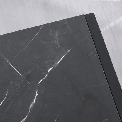 HOMCOM Two-Tier Laminate Marble Print Table Top Coffee Table w/ Metal Frame Foot Pads Elegant Modern Style 2 Shelves Home Display Storage Unit Black