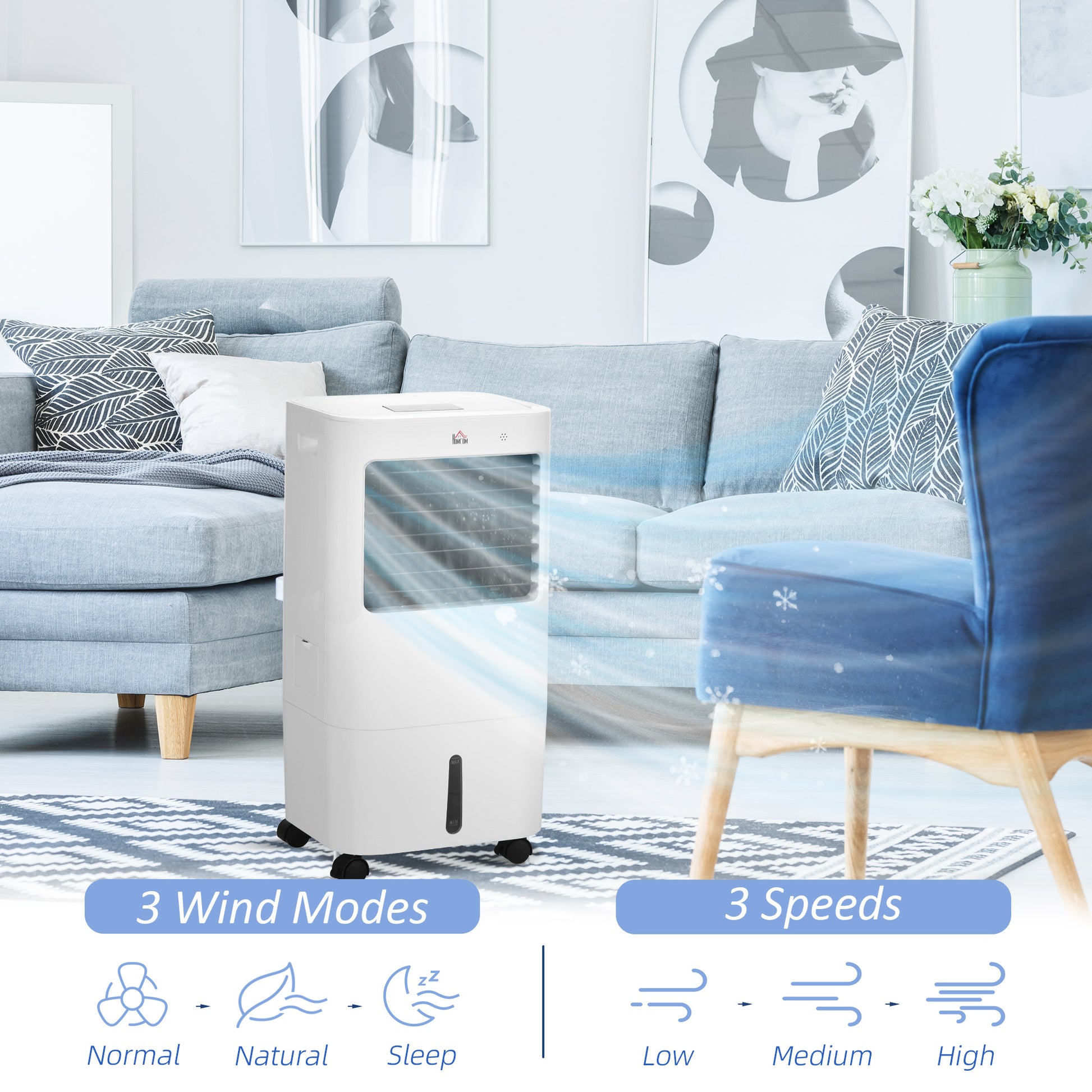 HOMCOM Air Cooler, Mobile Cooling Fan Humidifier Air Conditioner with 15L Water Tank, Oscillation, Remote, Timer, 32x37x74cm