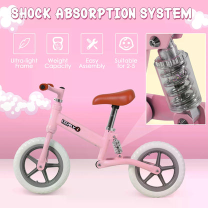 HOMCOM Toddler Balance Bike No Pedal Walk Training Pink