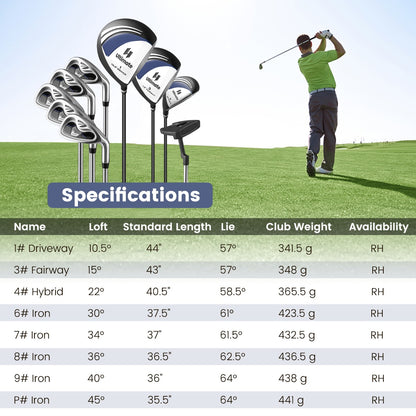 Men's 9 Pieces Complete Golf Club Set-Navy